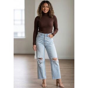 H&M &Denim Ava Wide Leg High Waist Ripped Y2K Distressed Jeans Women's Size 4